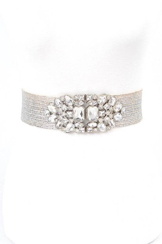 Plus Size Crystal Metallic Straw Elastic Belt
