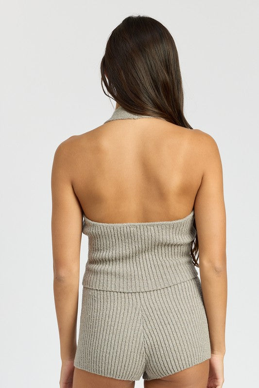 RIBBED HALTER NECK TOP