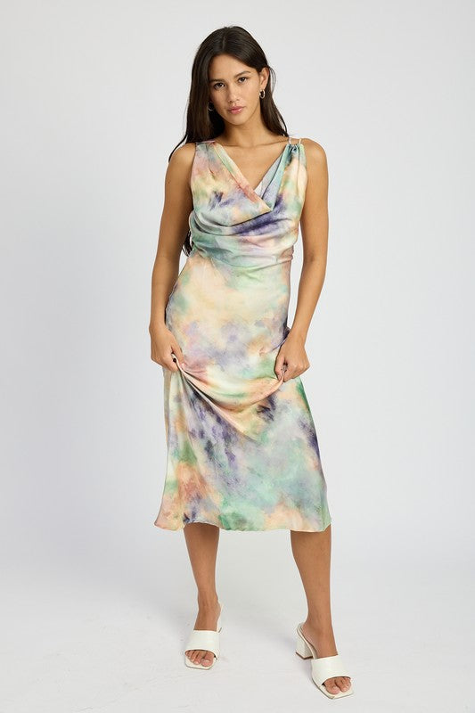 COWL NECK MIDI BIAS DRESS