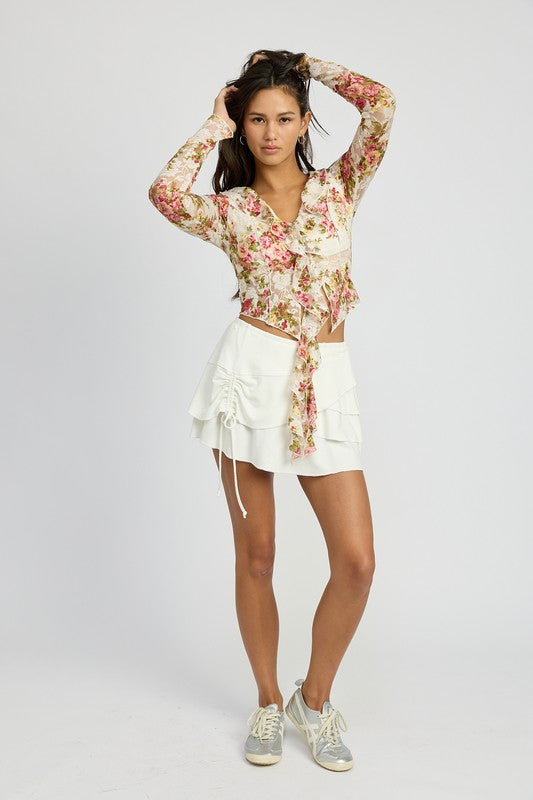 FLORAL PRINT BLOUSE WITH RUFFLE DETAIL