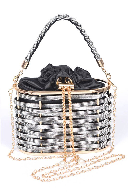 Weaved Rhinestone Basket Box Clutch