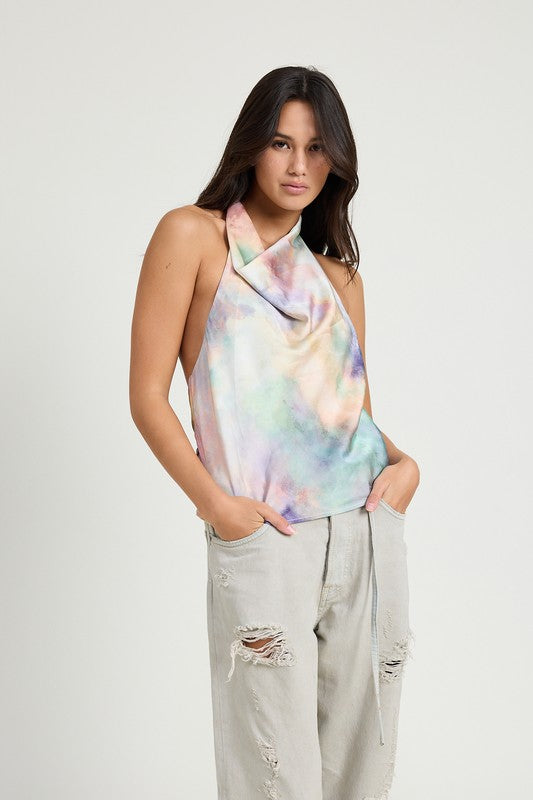 TIE DYE COWL NECK TOP