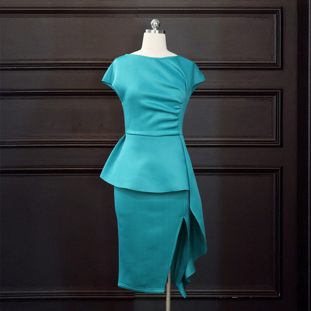 Autumn Sexy Backless High Waist Slimming Slit Irregular Asymmetric Ruffled plus Size Dress for Women Dress