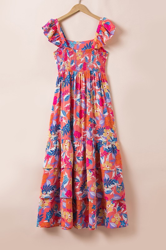 Women Print Sleeveless Ruffle Tiered Maxi Dress