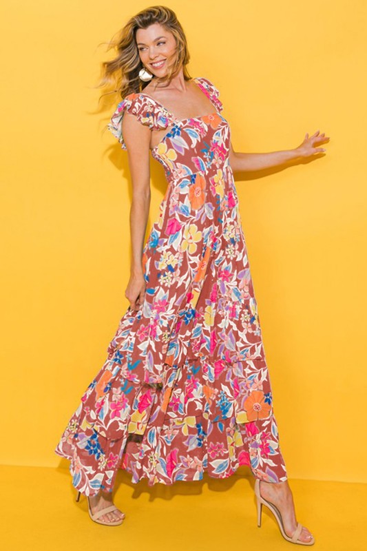 Women Print Sleeveless Ruffle Tiered Maxi Dress