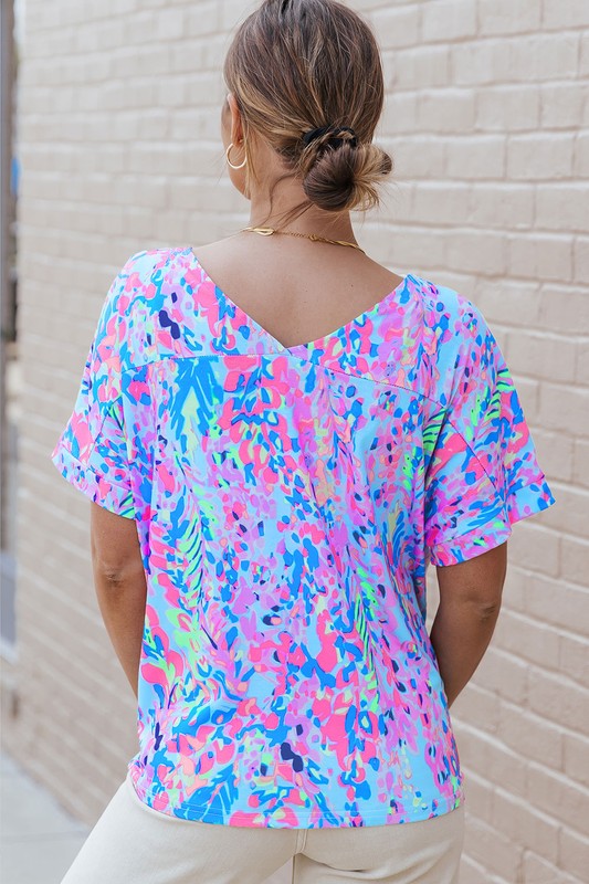 Women Loose Painted Floral Tee Shirt