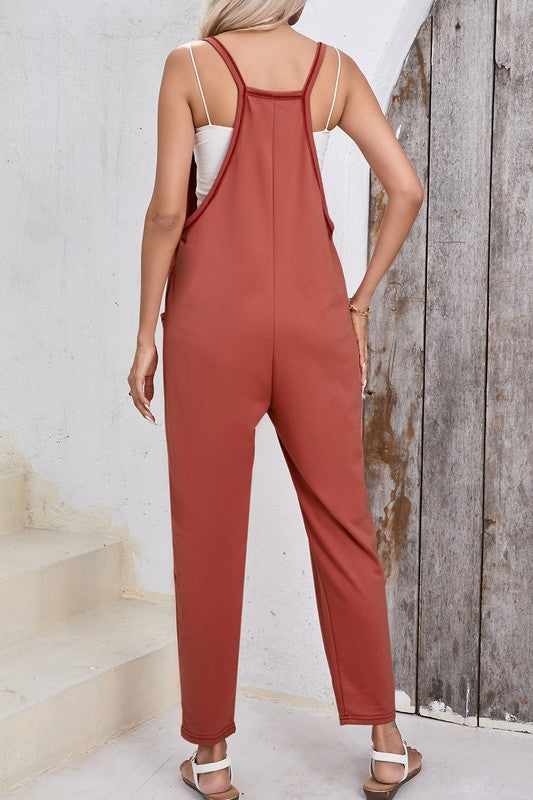 Women Harem Pants Sleeveless V Neck Jumpsuit