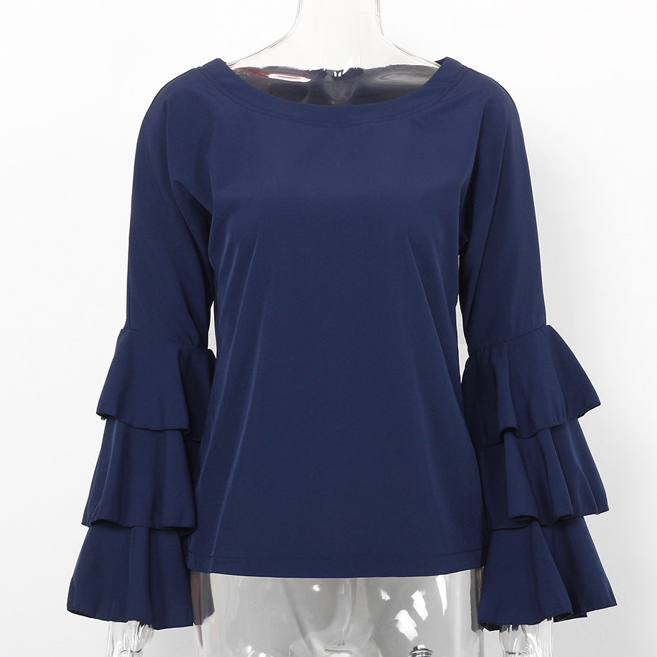 Autumn Winter Horn Long Sleeved Casual Chiffon Shirt Women Clothing Women Blouse