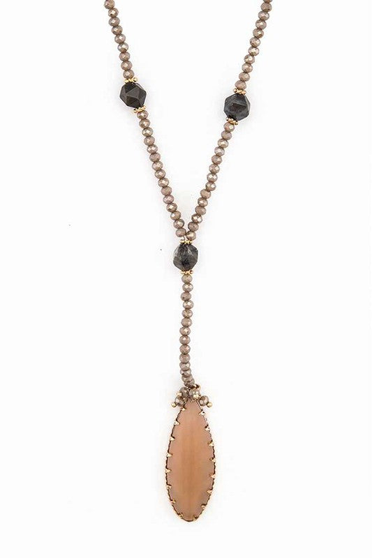 Crystal Pendant Beaded Long Necklace Set