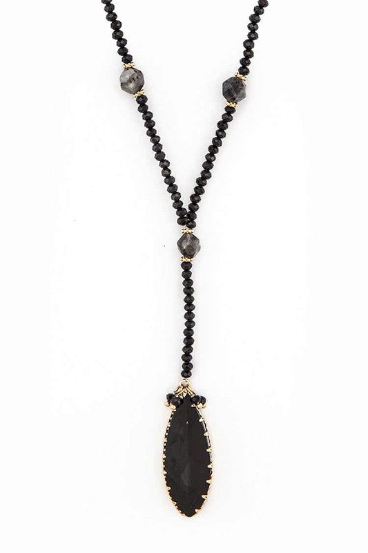 Crystal Pendant Beaded Long Necklace Set