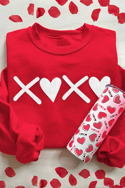 Women Puff XOXO Print Valentines Heart Sweatshirt