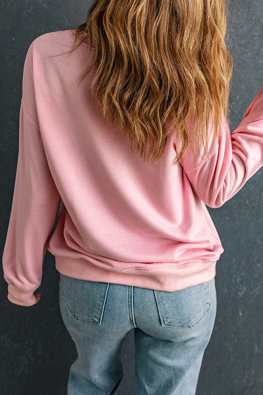 Women Puff Print Drop Shoulder Pullover Sweatshirt