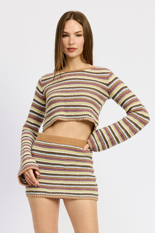 ROUND NECK CROCHET TOP WITH BELL SLEEVES