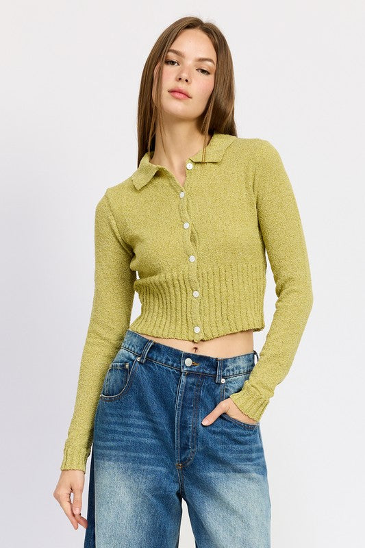 LONG SLEEVE BUTTON UP RIBBED TOP