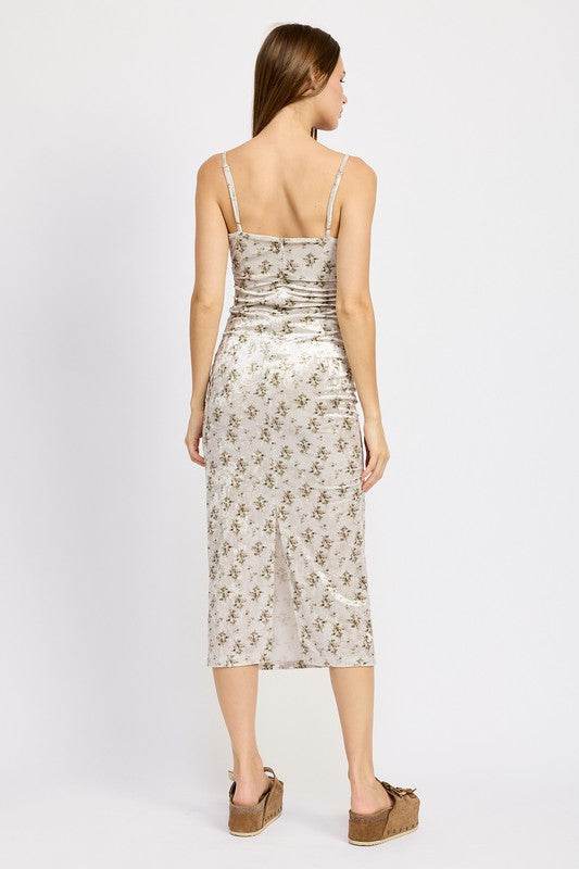 PRINTED SPAGHETTI STRAP MIDI DRESS