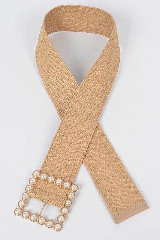 Pearl Buckle Straw Belt