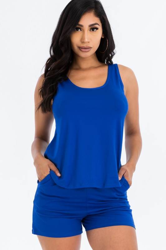 Basic Comfy Tank Top & mini casual Shorts Set
