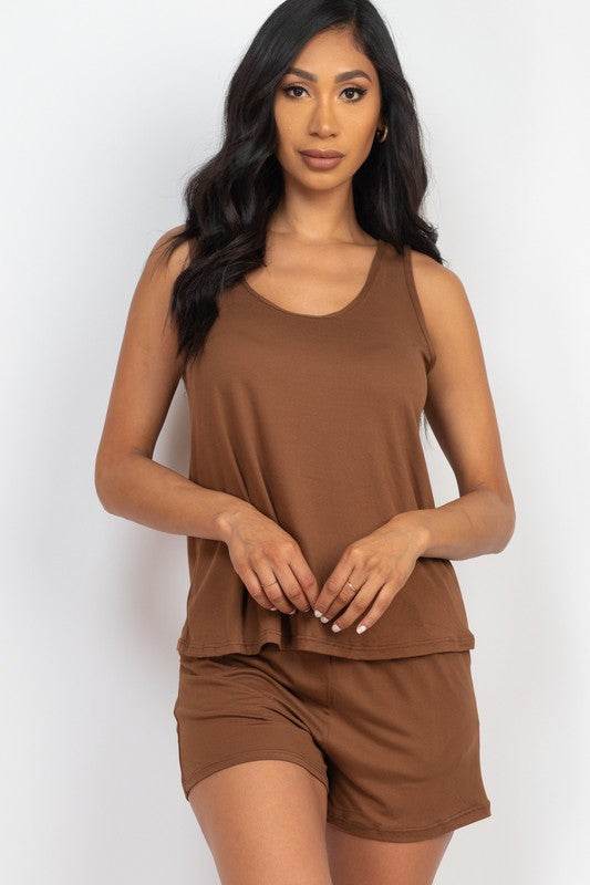Basic Comfy Tank Top & mini casual Shorts Set