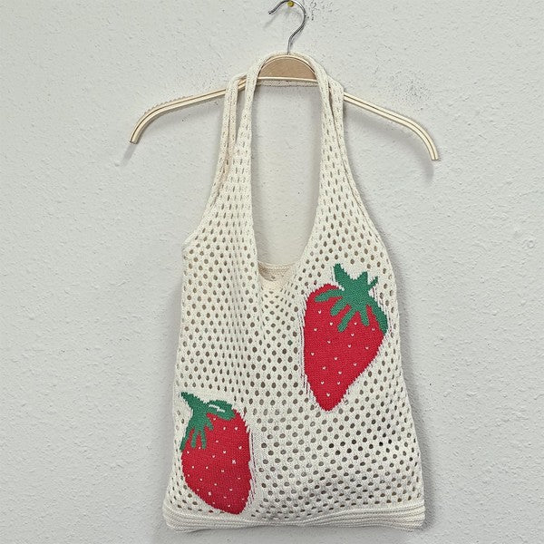 Strawberry Crochet Tote Bag