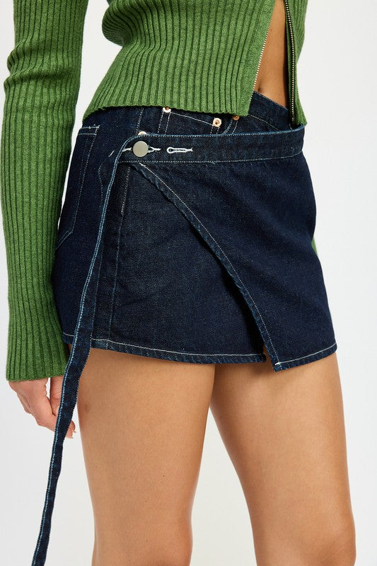 WRAPPED MINI DENIM SKIRT