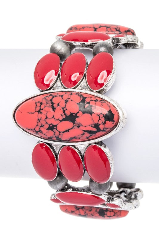 Oval Stone Enamel Stretch Western Bracelet