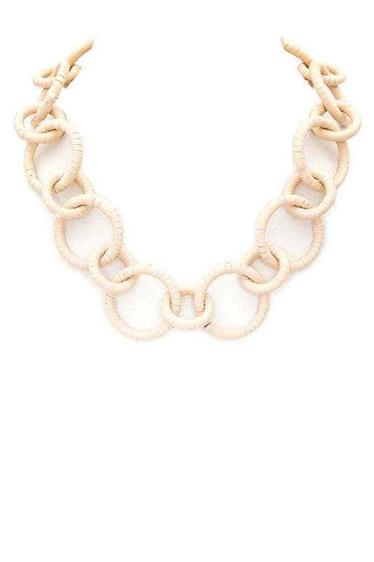 Faux Leather Wrapped Ring Chain Necklace