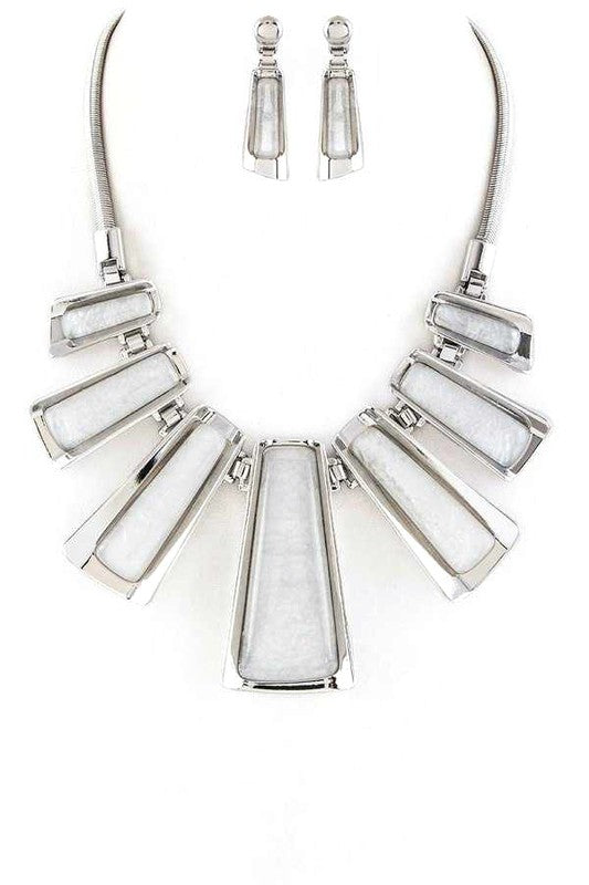 Metal Wrapped Resin Bars Statement Necklace Set