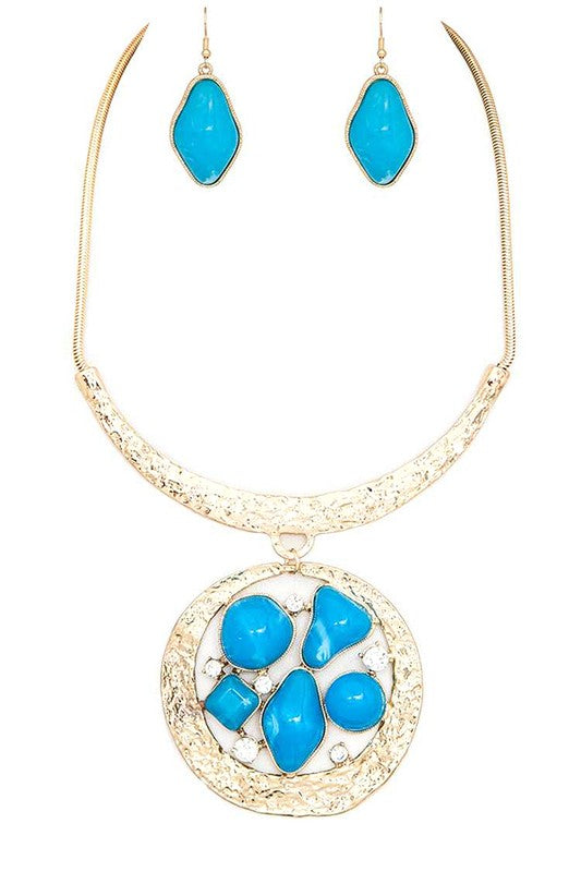 Mix Gem Pendant Collar Necklace Set