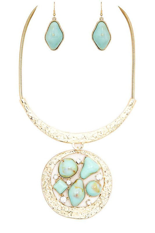 Mix Gem Pendant Collar Necklace Set