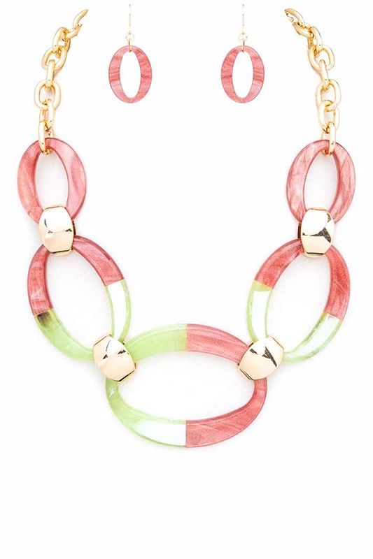 Mix Tone Resin Link Statement Necklace Set