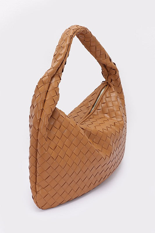 Weaved Faux Leather Soft Top Handle Shoulder Bag