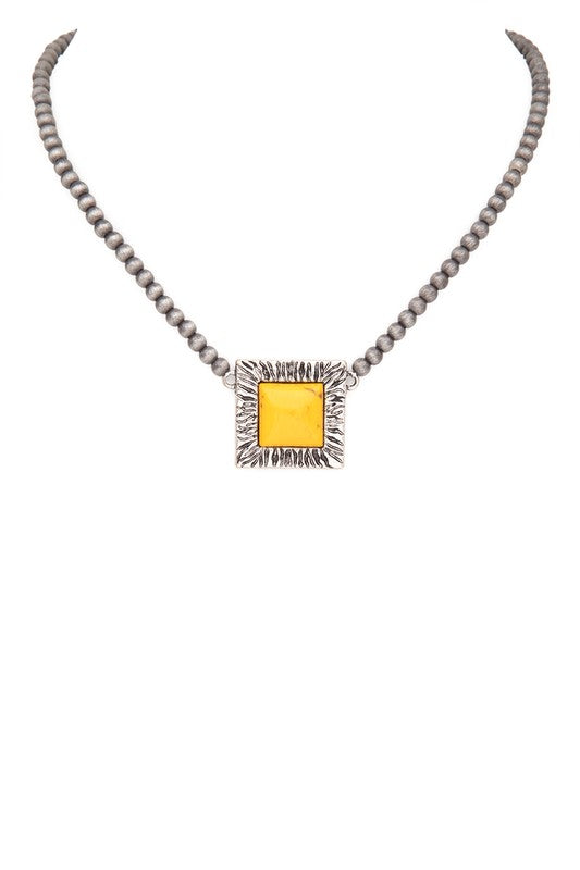 Square Stone Pendant Beads Collar Necklace