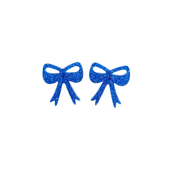 Bow Studs - Blue Glitter