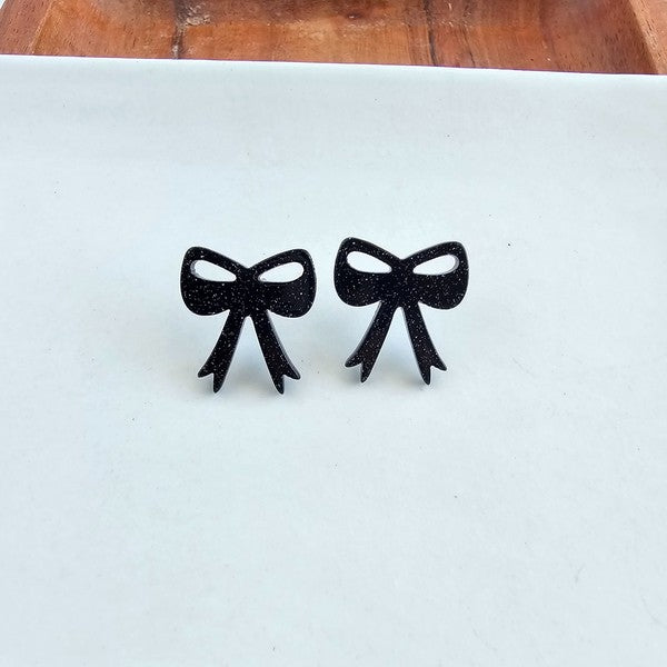 Bow Studs - Black Glitter