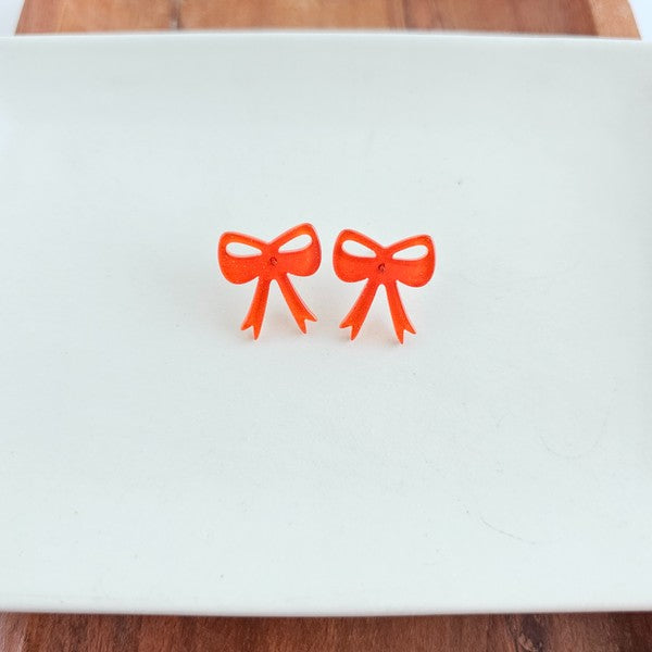 Bow Studs - Orange Glitter