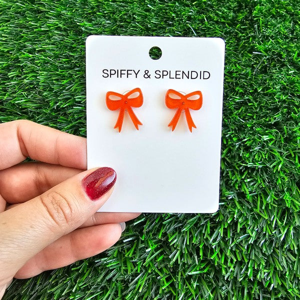 Bow Studs - Orange Glitter