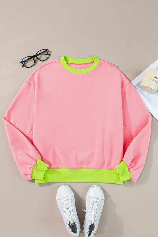 Women Colorblock Bubble Sleeve Sweatshirt