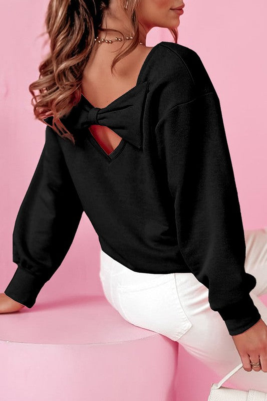 Women Bowknot Dewback Round Neck Sweatshirt