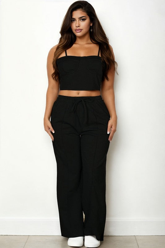 Plus Bustier Crop Cami Top & Pocket Straight Pants