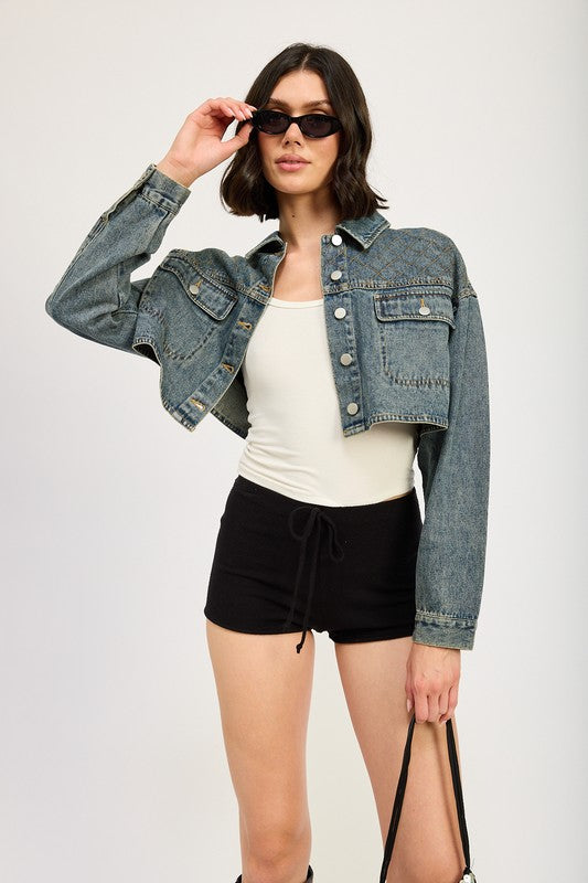 EMBROIDERED DENIM CROP JACKET