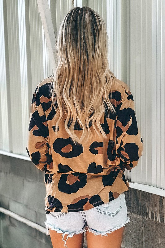 Women Leopard Print Long Sleeve Loose Top