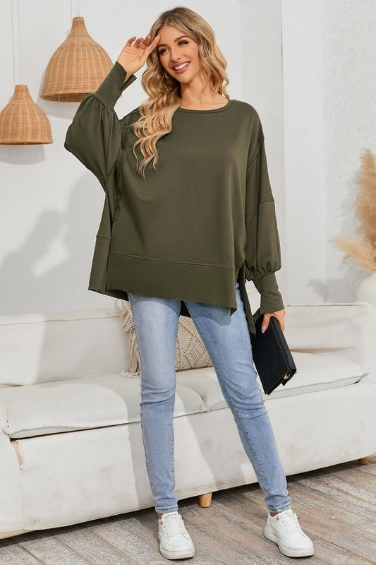 Women Patchwork Drop Shoulder Oversized Top