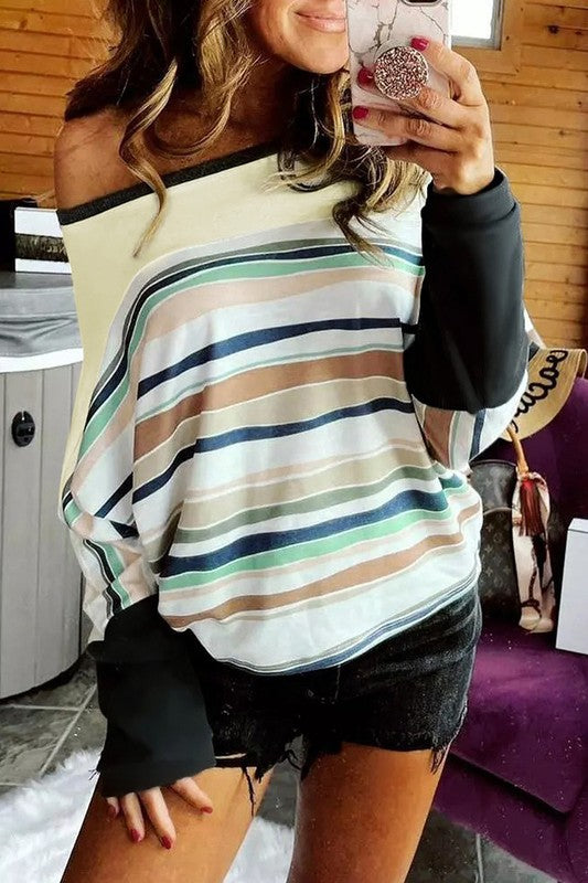 Women Striped Color Block Fit Long Sleeve Top