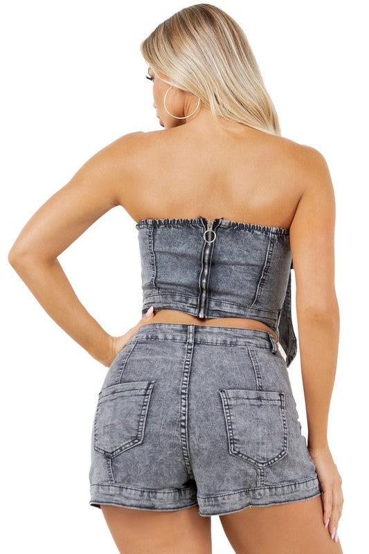 WOMEN FASHION DENIM TWO PIECE SET