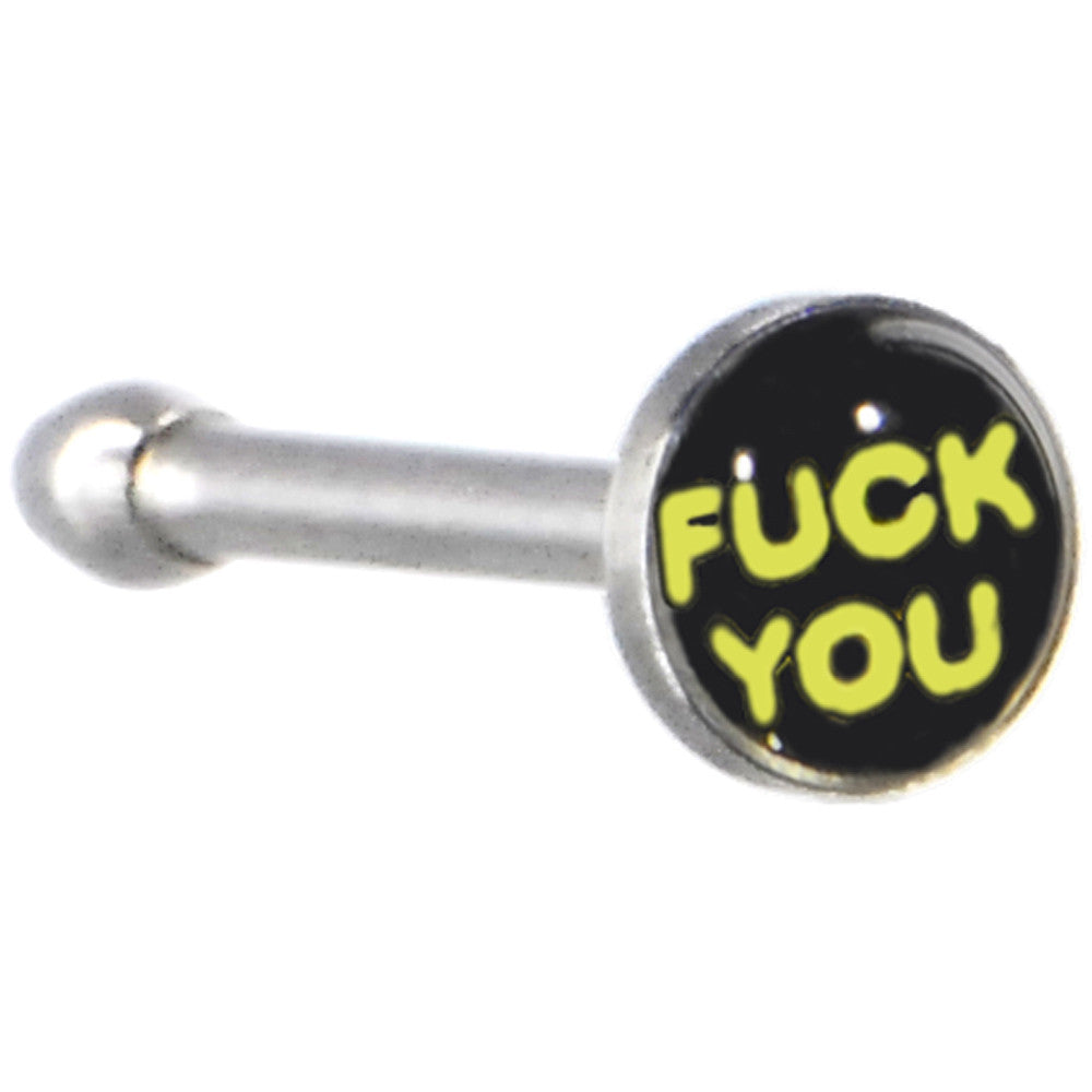 Surgical Steel Black and Yellow FUCK YOU Logo Nose Ring