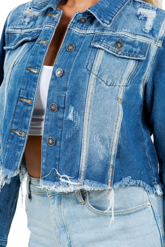 WOMEN FASHION CROP DENIM TRUCKER JACKET