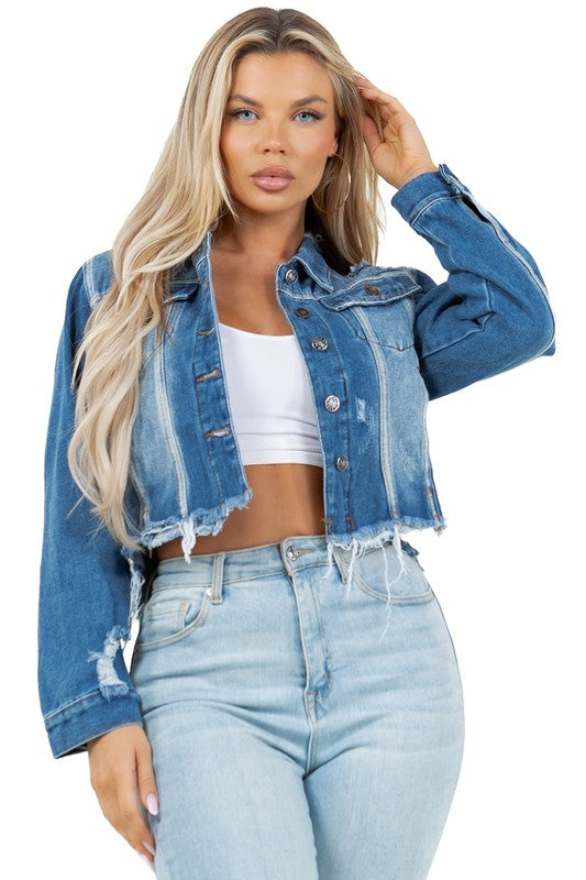 WOMEN FASHION CROP DENIM TRUCKER JACKET