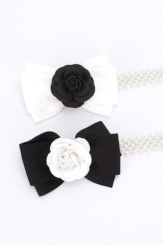 Camellia Rose Flower Ribbon Pearl Stretch Belt