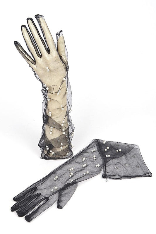 Pearl Accent Mesh Elegant Gloves