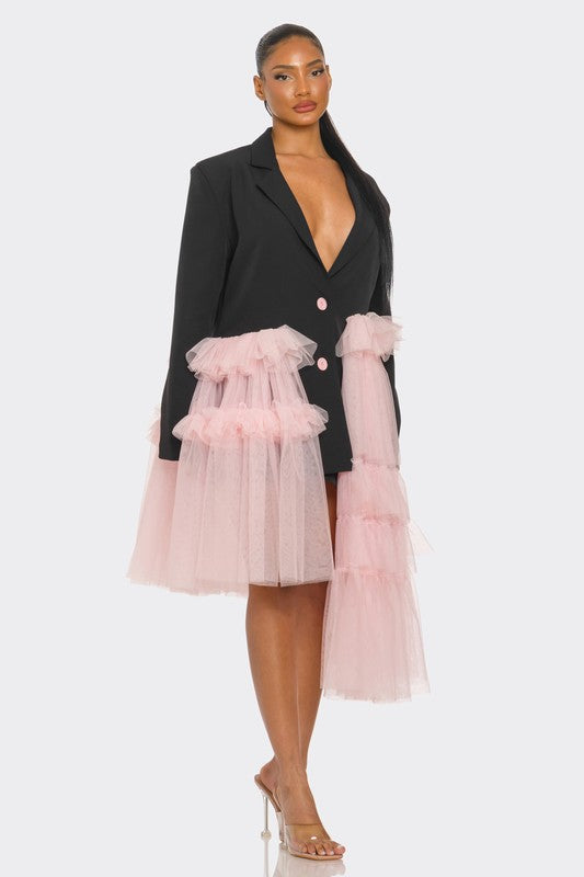 Oversized Tulle Blazer Dress Black and Pink